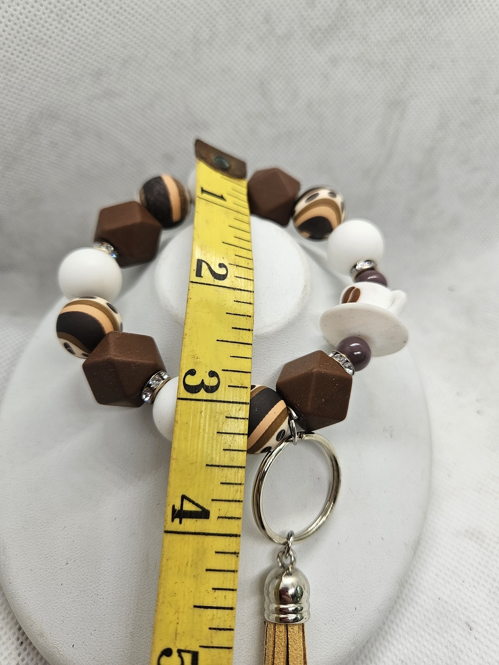 Silicone Bead Key Ring with Brown and White Beads